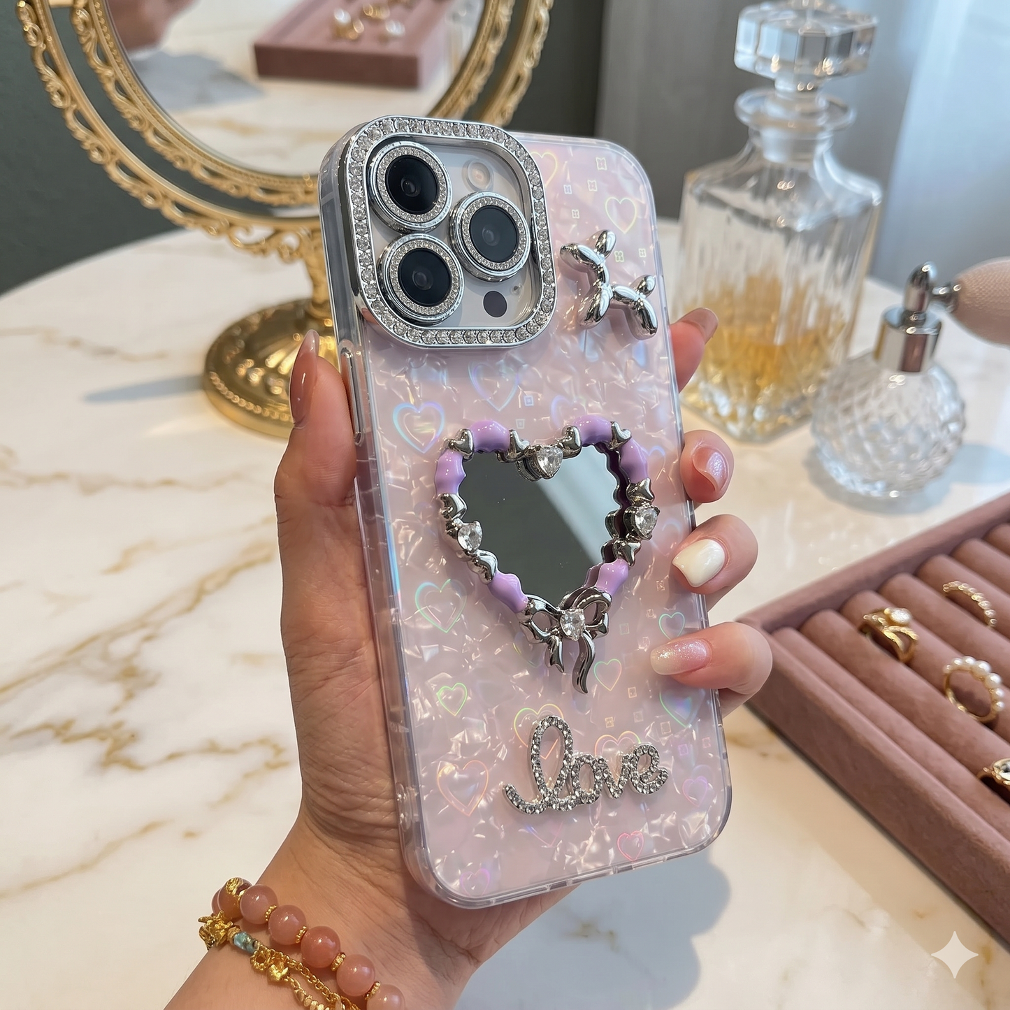 Sparkle Heart Cute Mirror Case