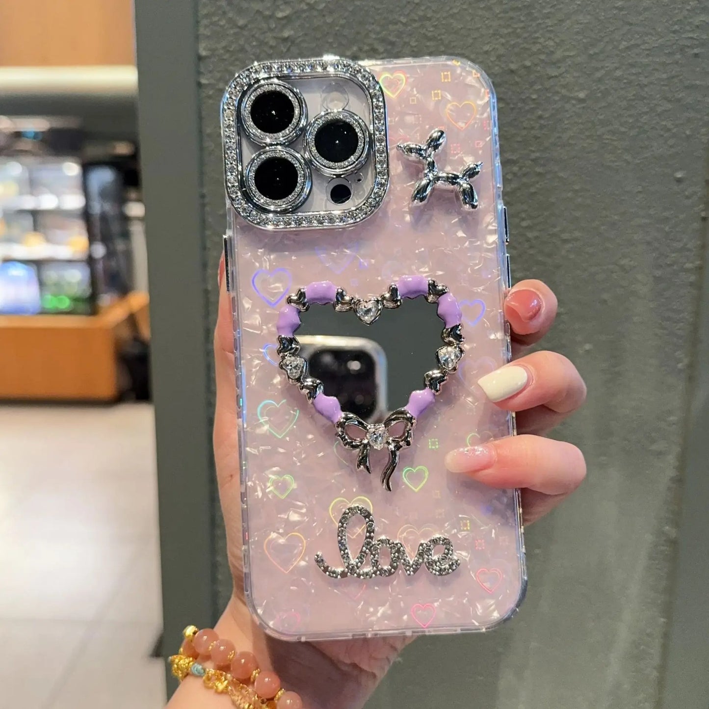 Sparkle Heart Cute Mirror Case